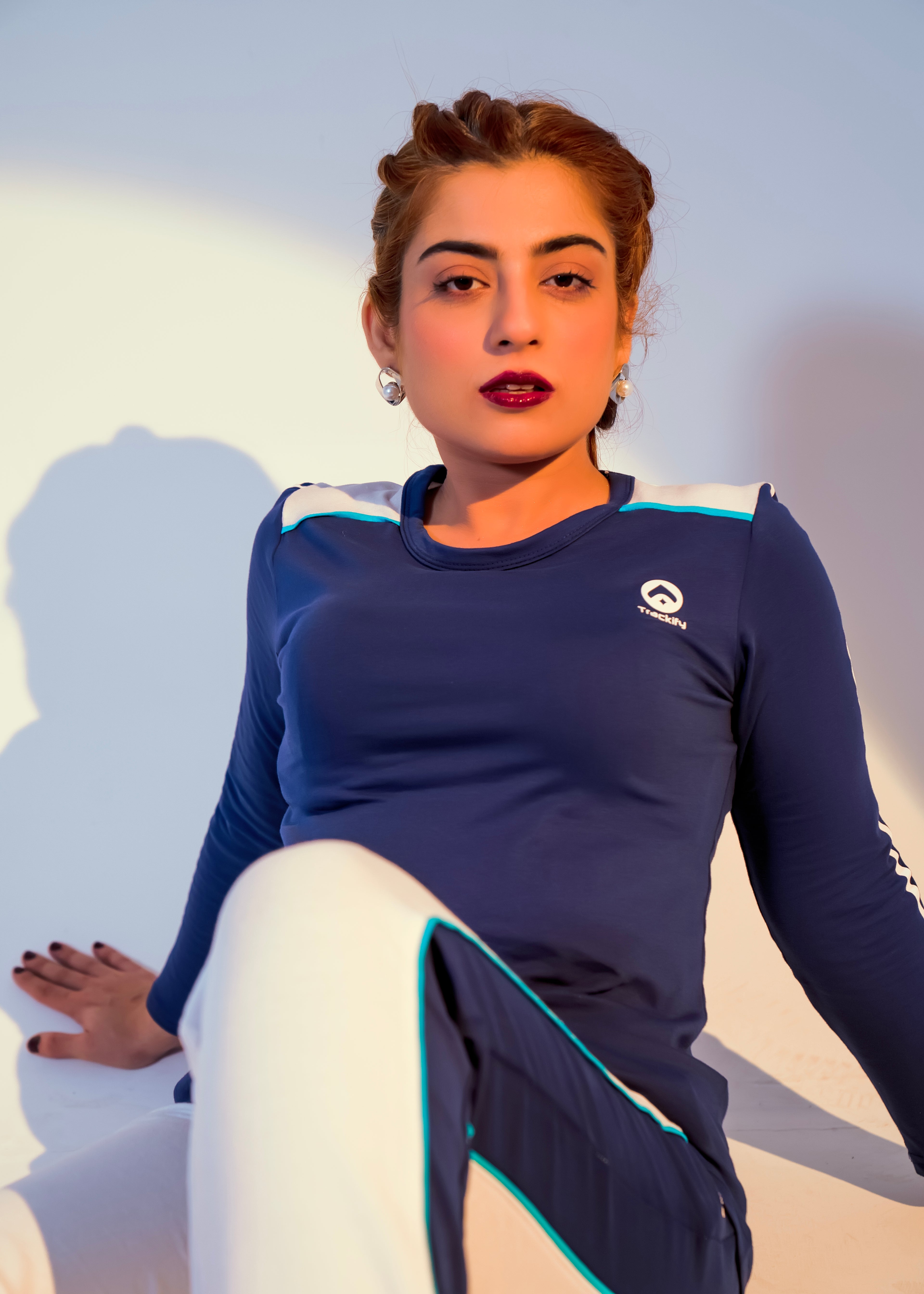 Navy/White - Cotton Lycra/French Terry - Women Summer Tracksuit