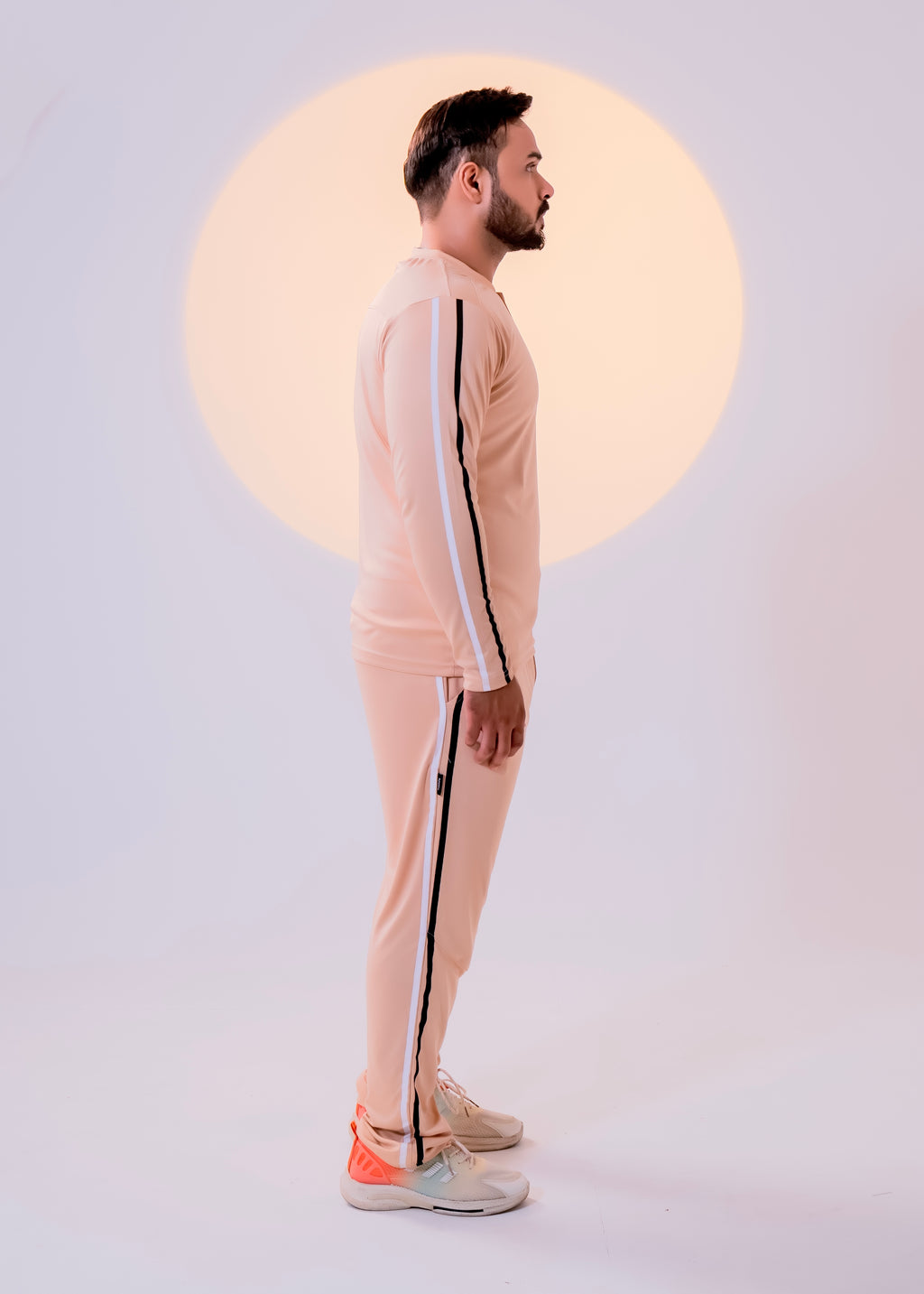 Men's Sand Beige Henley Tracksuit | Racing Stripe Style