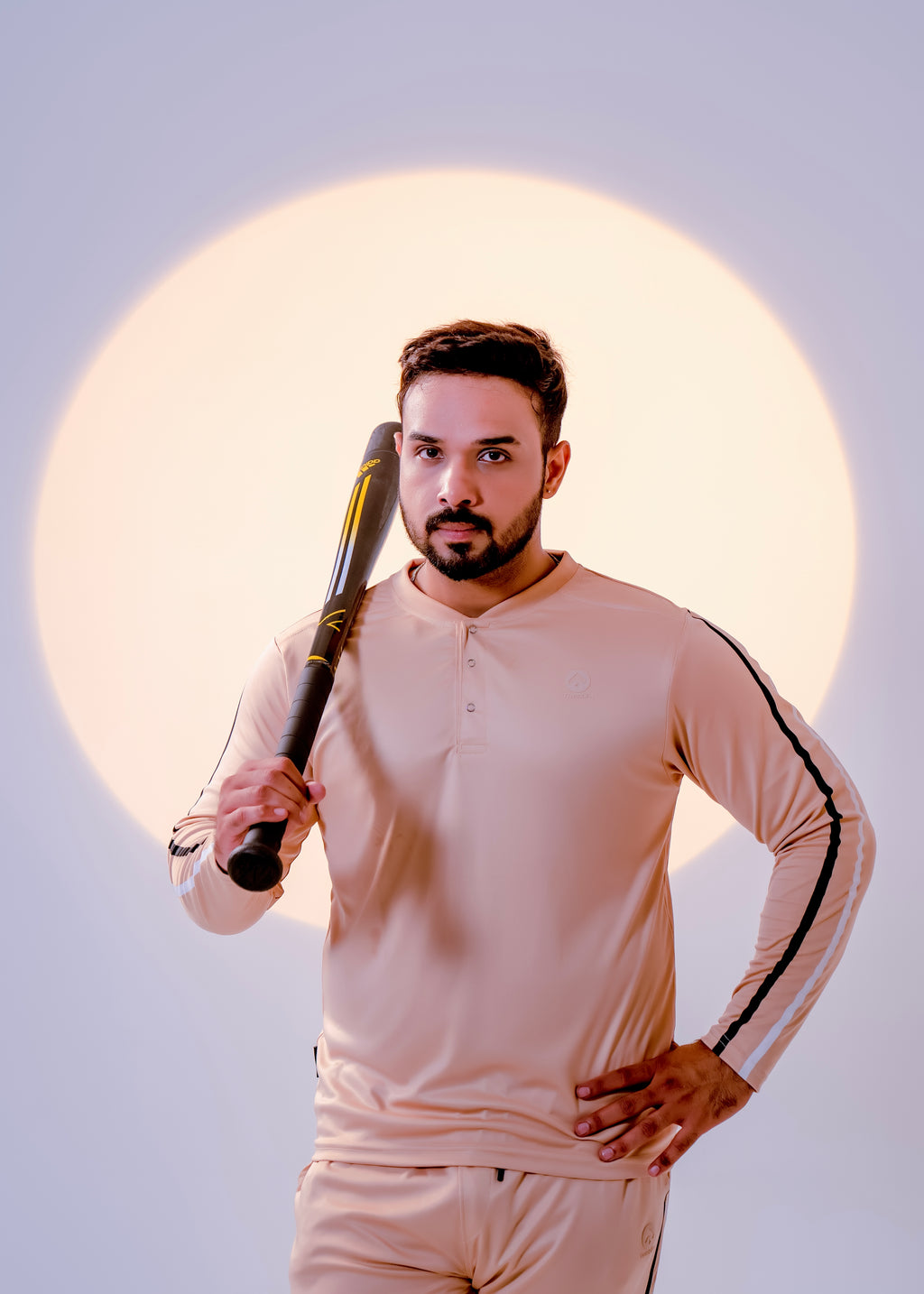 Men's Sand Beige Henley Tracksuit | Racing Stripe Style