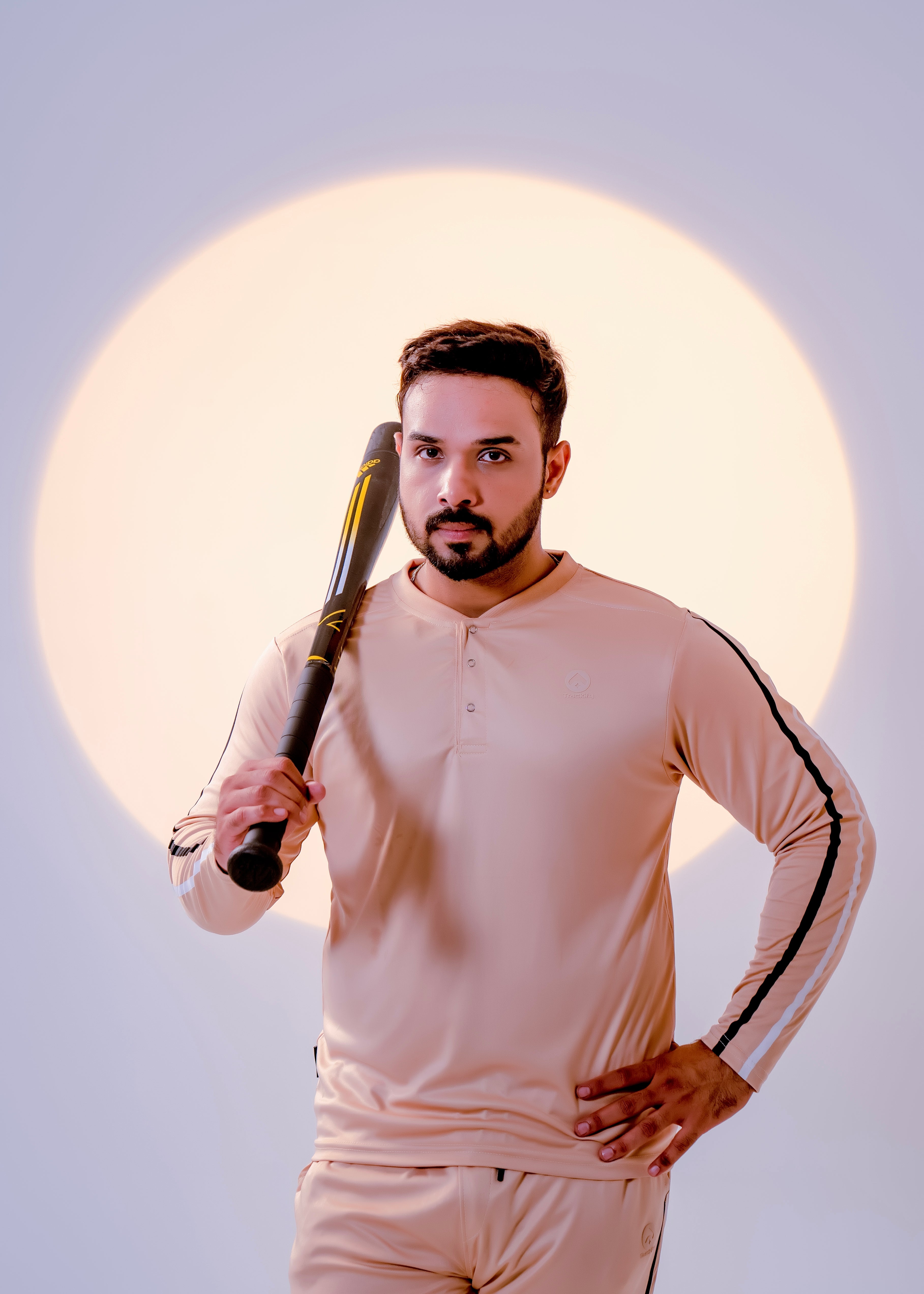 Men's Sand Beige Henley Tracksuit | Racing Stripe Style