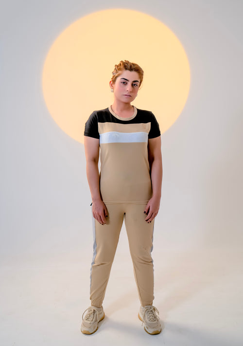 Cotton Lycra / French Terry – Beige Women Summer Tracksuit