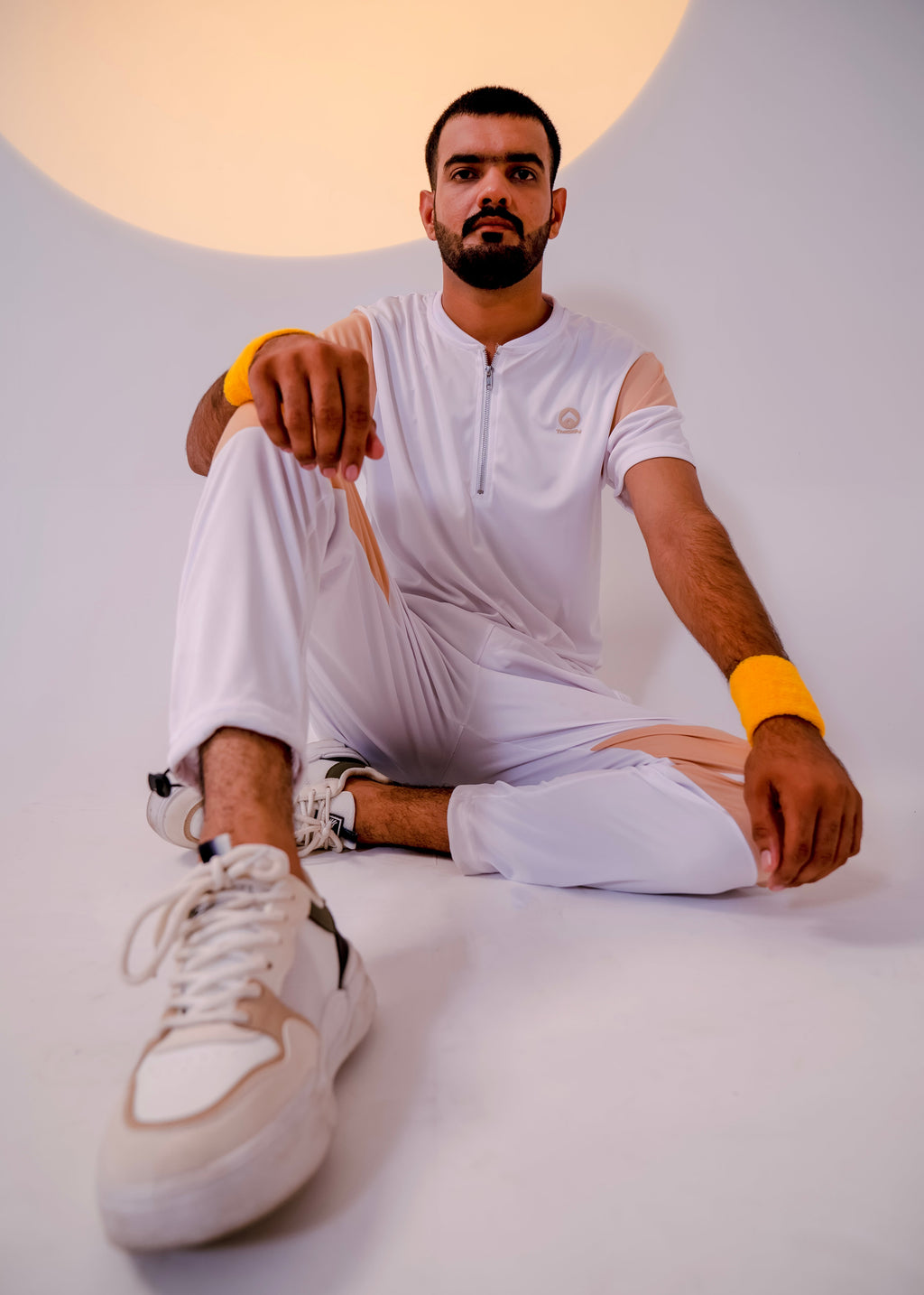 Men's White and Peach Apex Zip Neck Tracksuit
