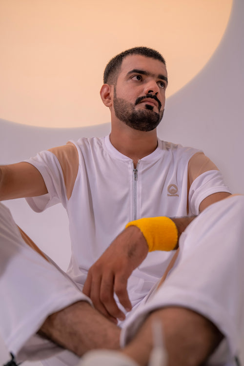 Men's Apex Zip Neck Tracksuit | White & Peach Performance