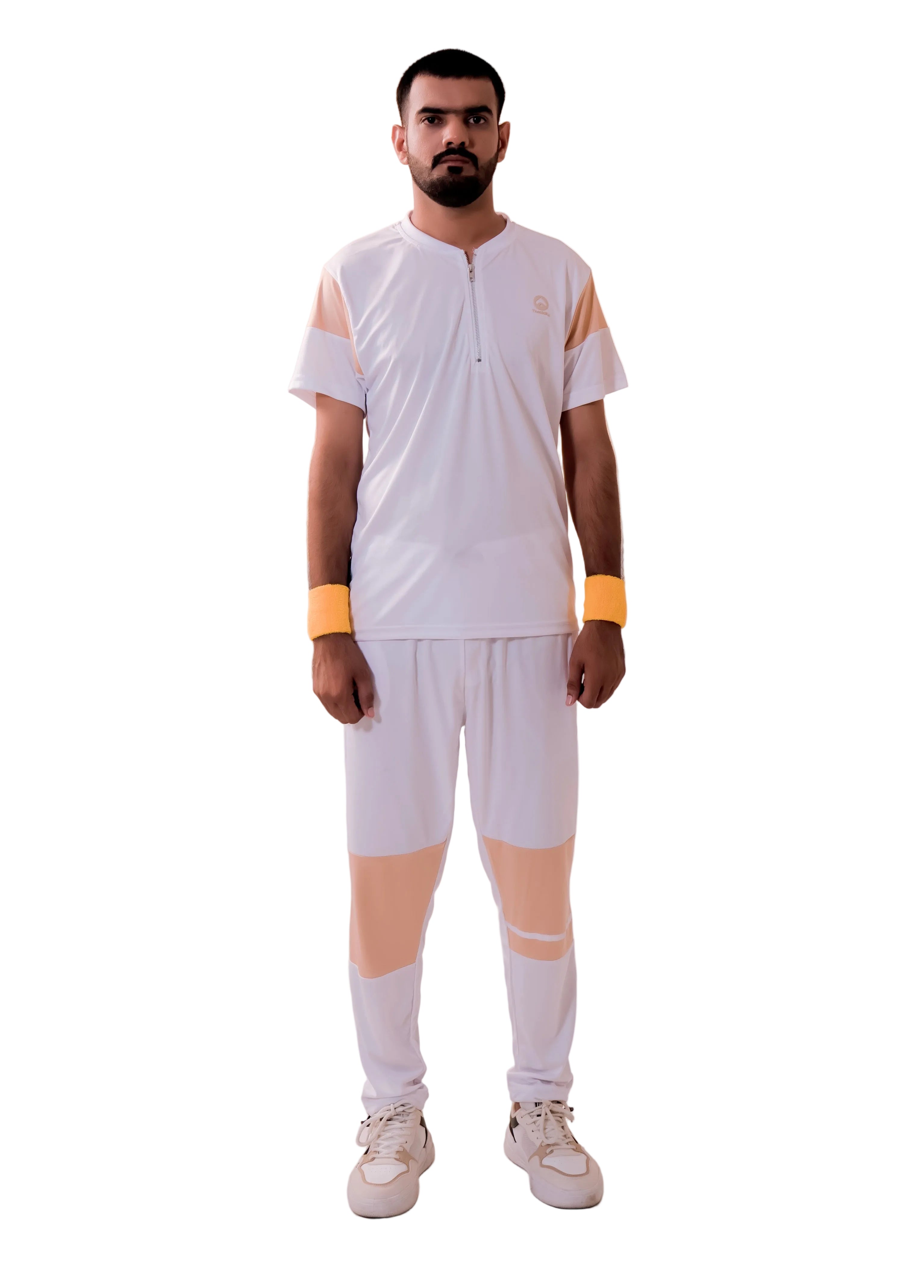 Men's Apex Zip Neck Tracksuit | White & Peach Performance