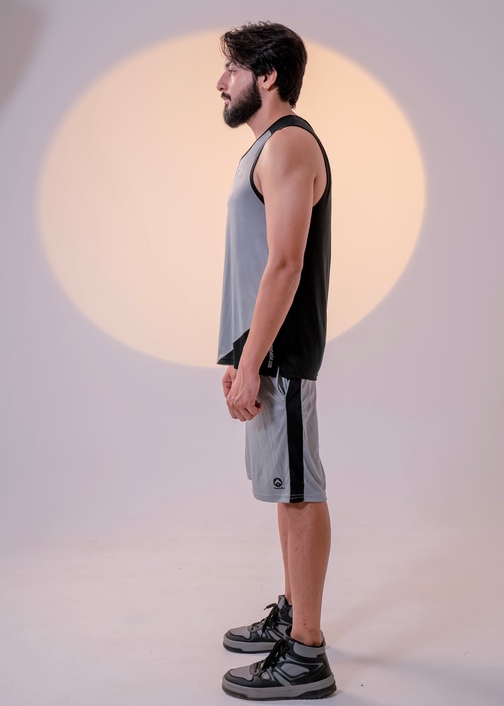 Grey/Black Men Summer Shorts & Tank Top