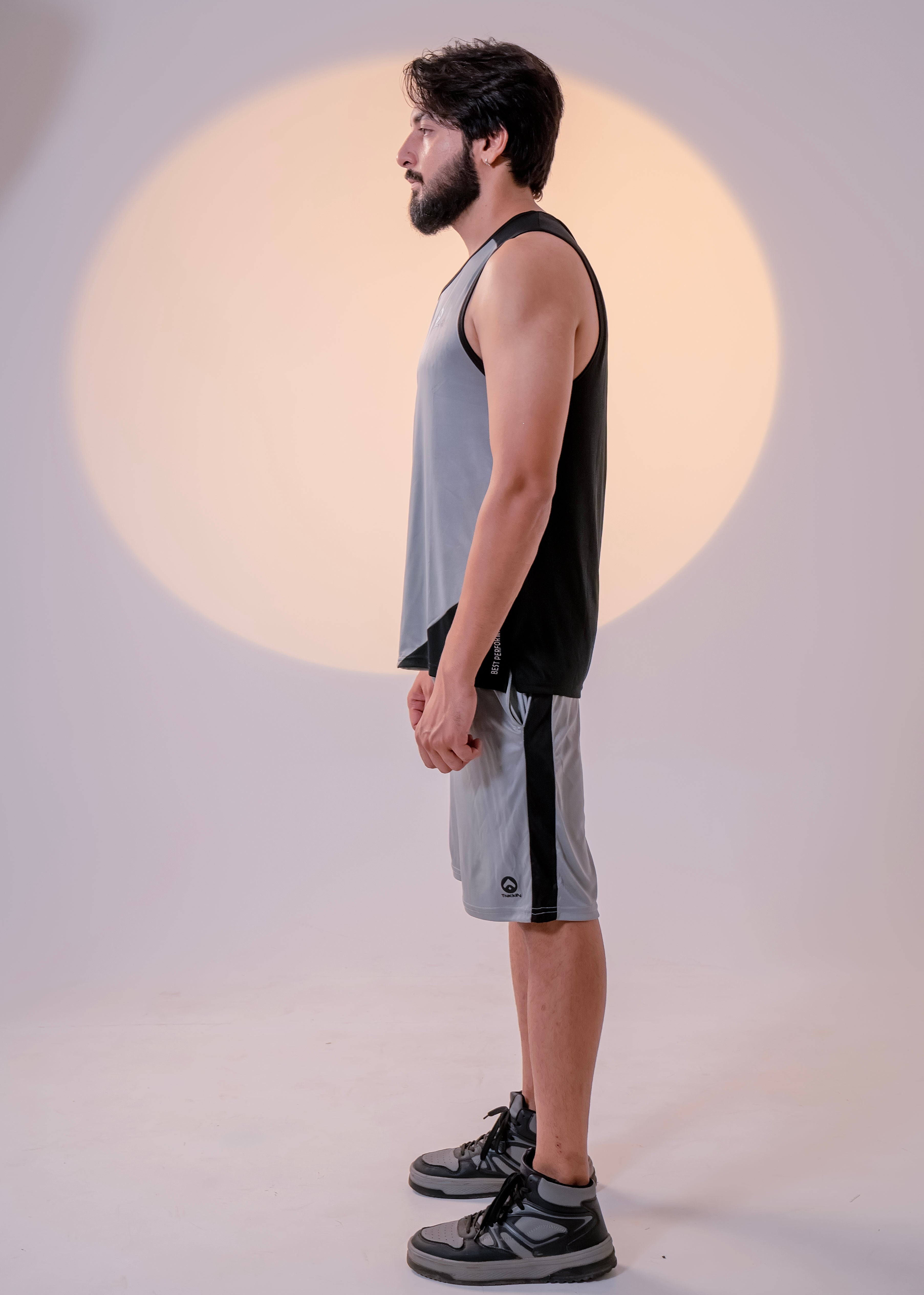 Grey/Black Men Summer Shorts & Tank Top
