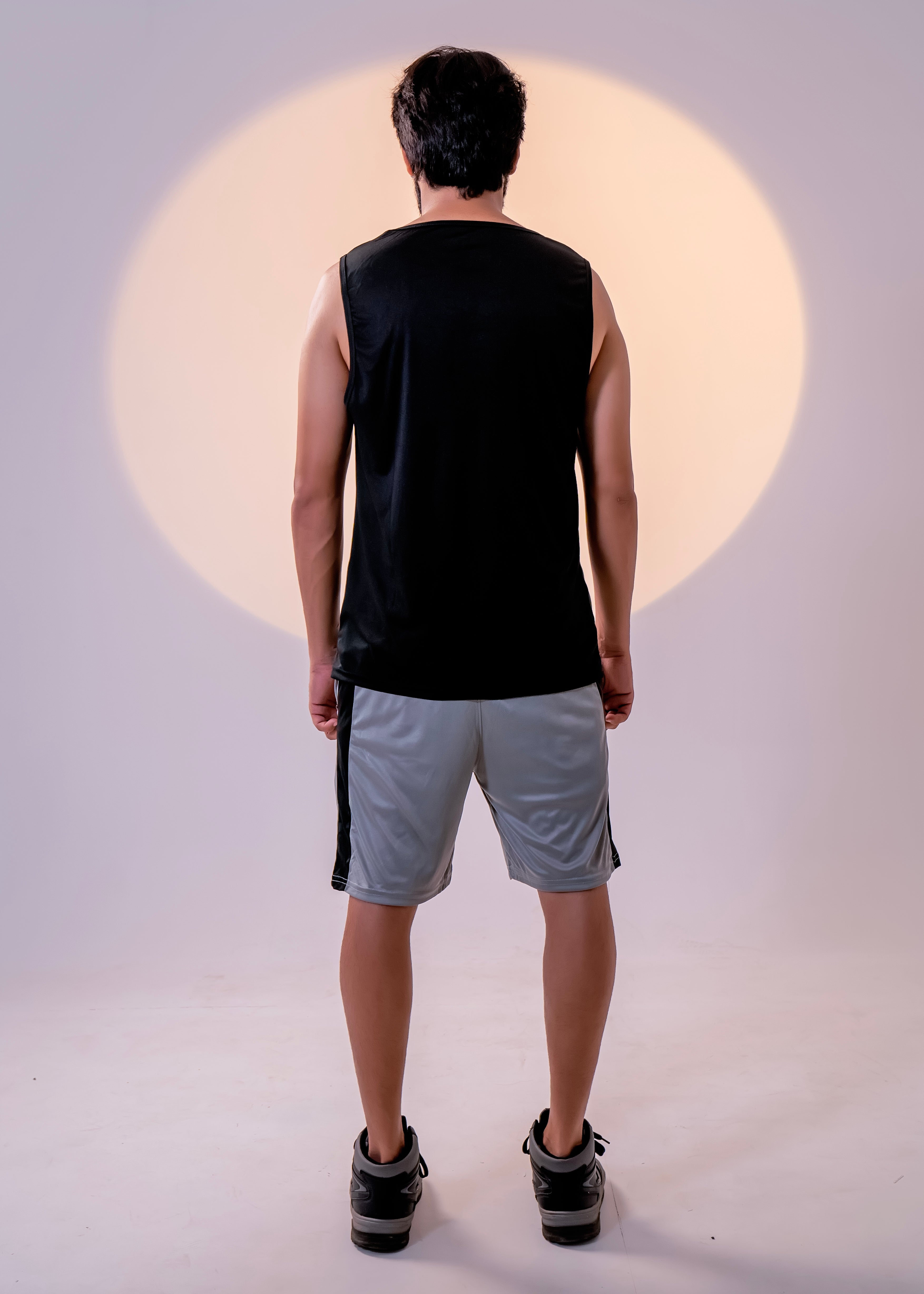 Grey/Black Men Summer Shorts & Tank Top