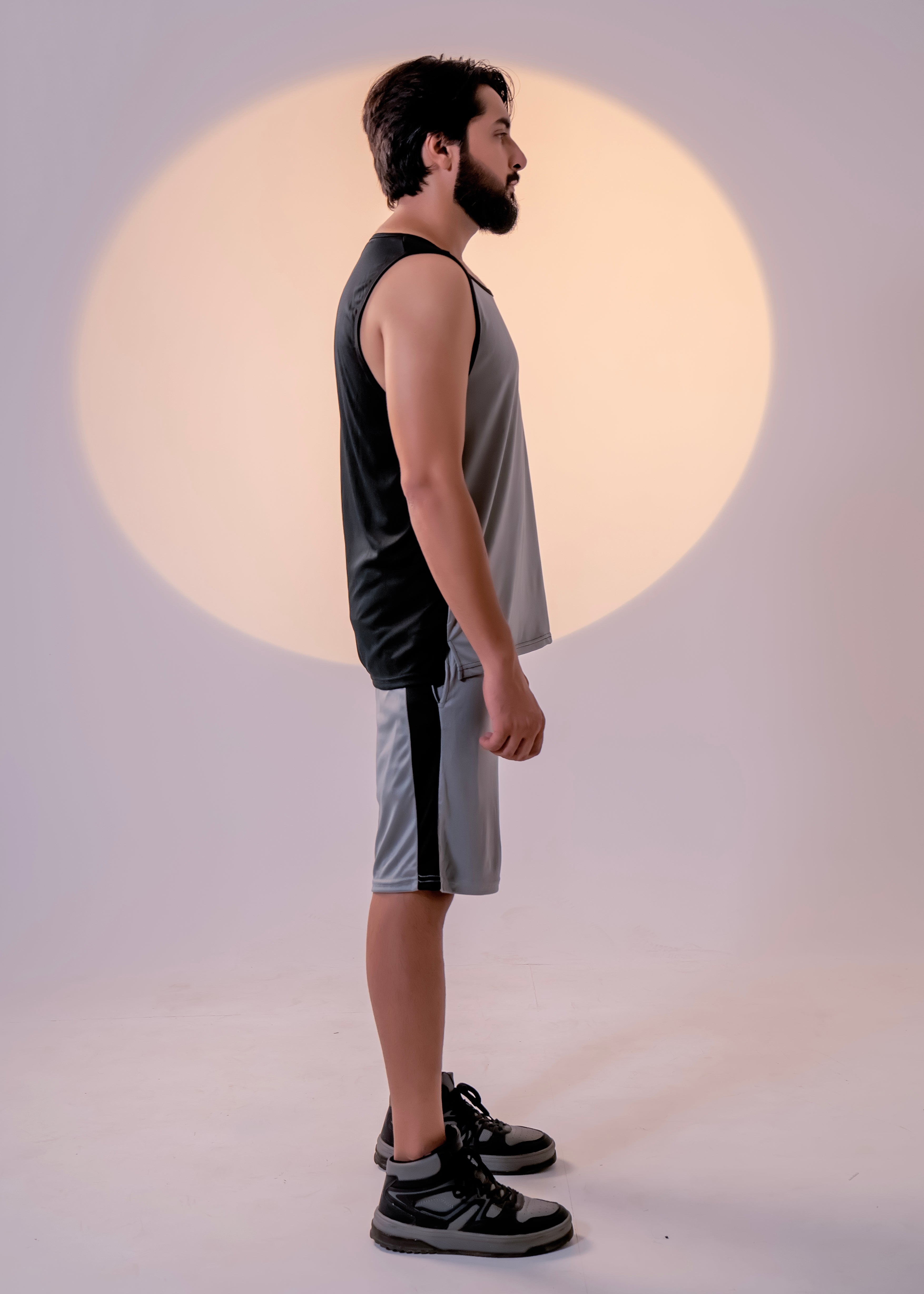 Grey/Black Men Summer Shorts & Tank Top