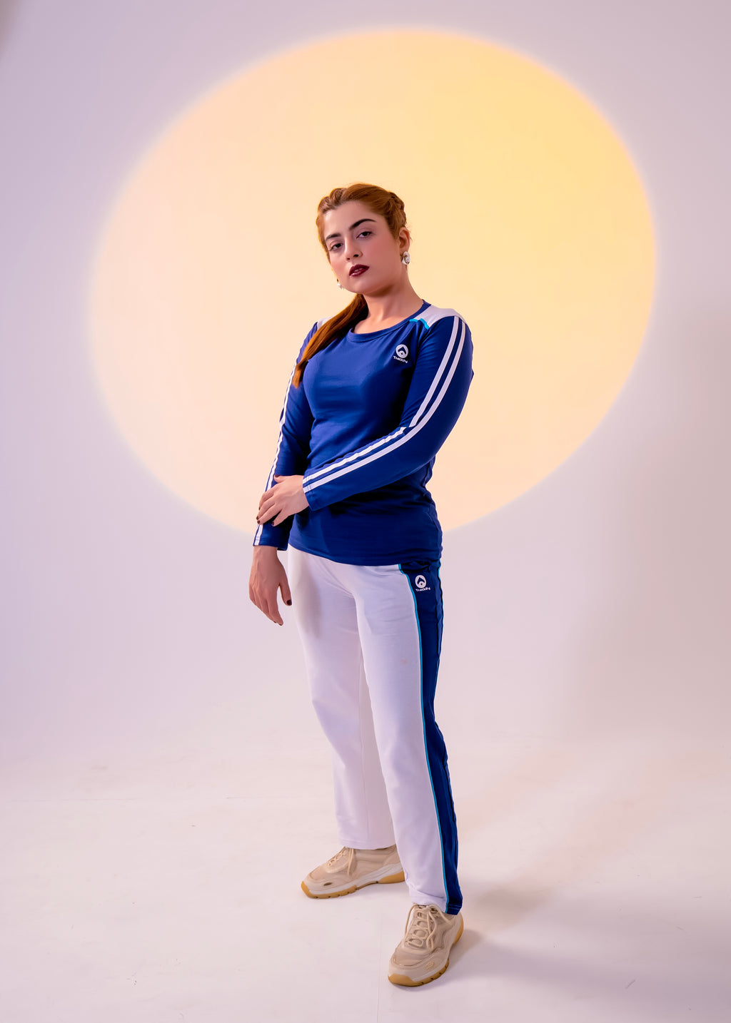 Navy/White - Cotton Lycra/French Terry - Women Summer Tracksuit
