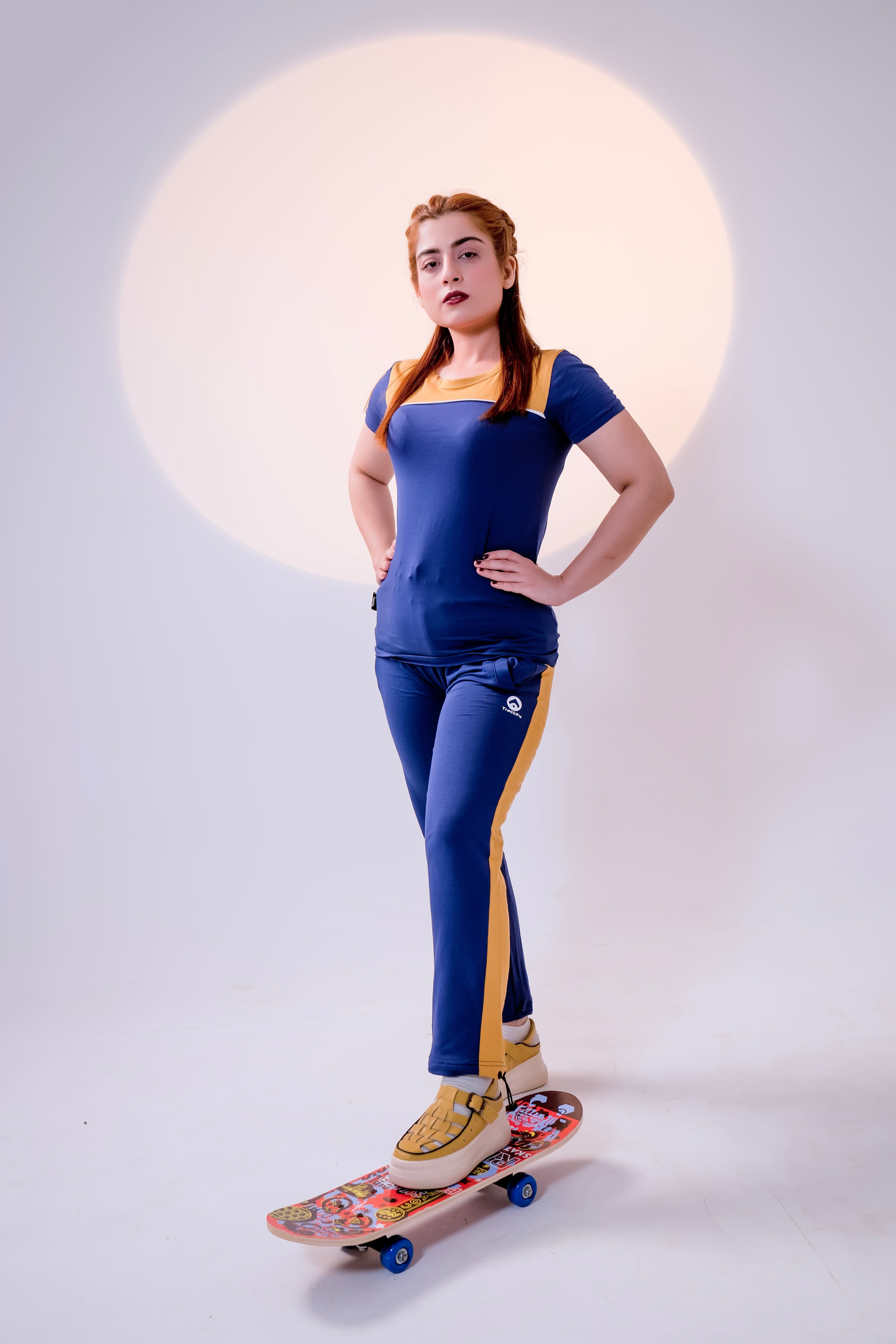 Navy and Mustard Gold Women's Tracksuit - Color Block Design