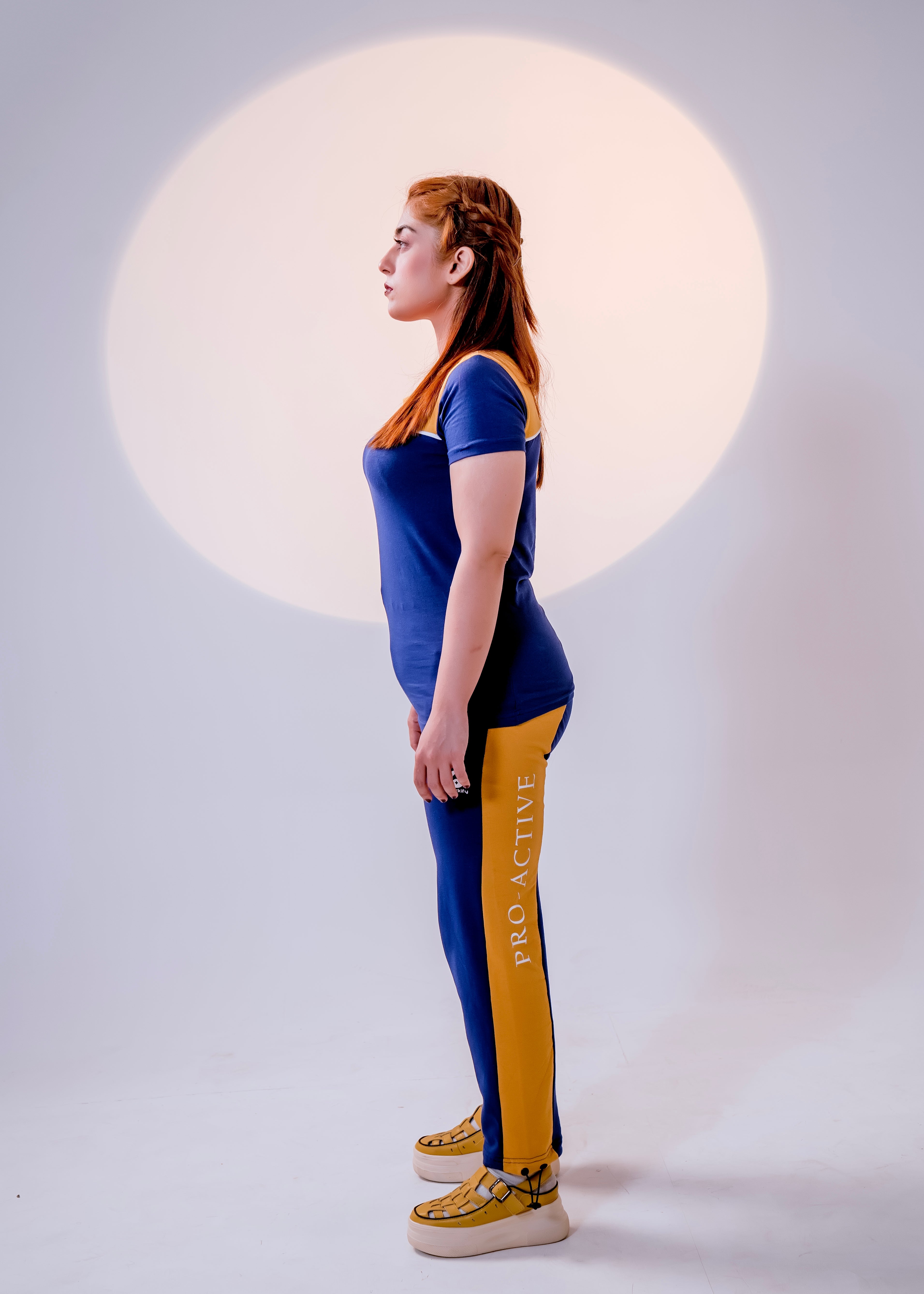 Navy/Mustard - Cotton Lycra/French Terry - Women Summer Tracksuit