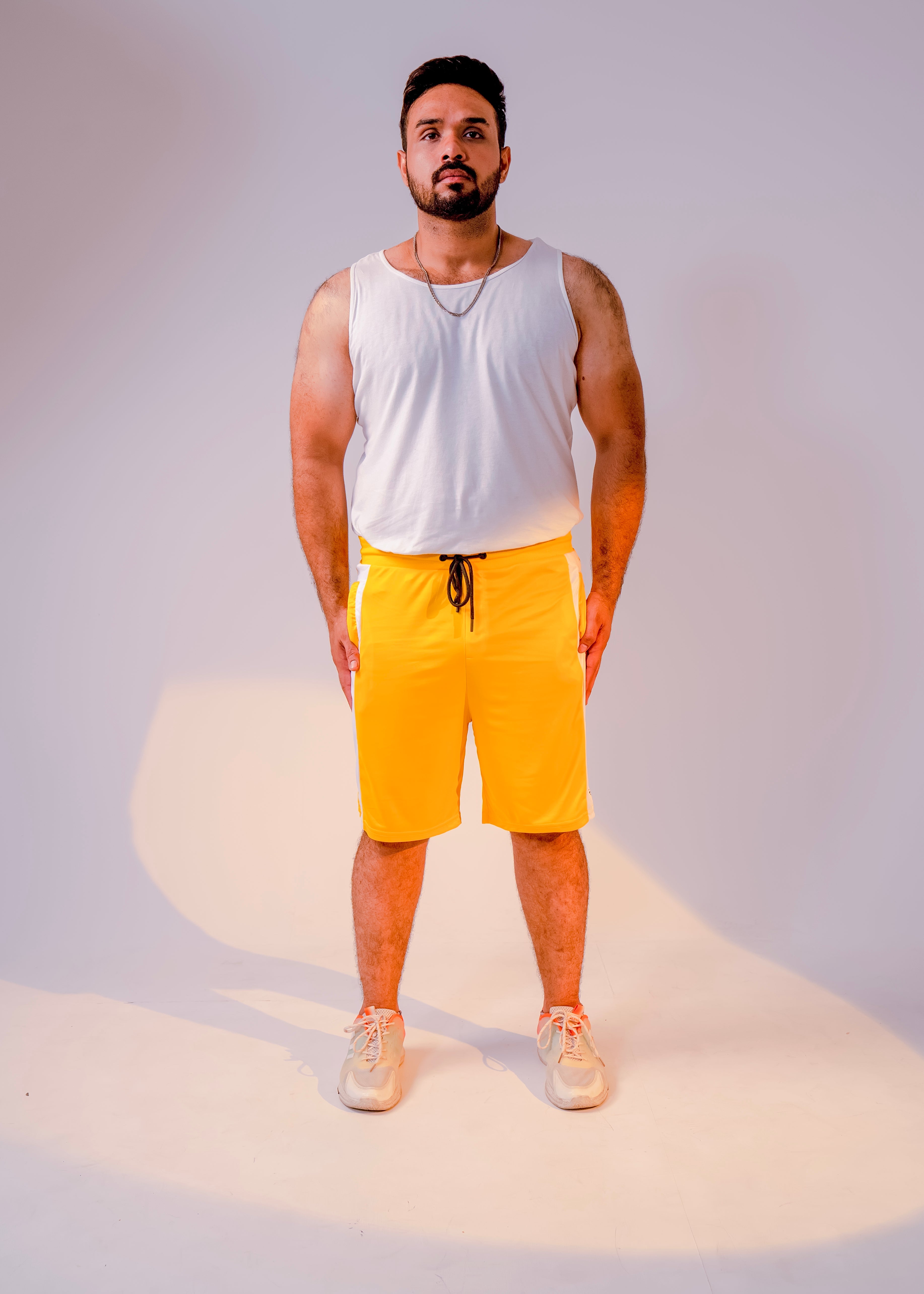 White/Yellow Men Summer Shorts
