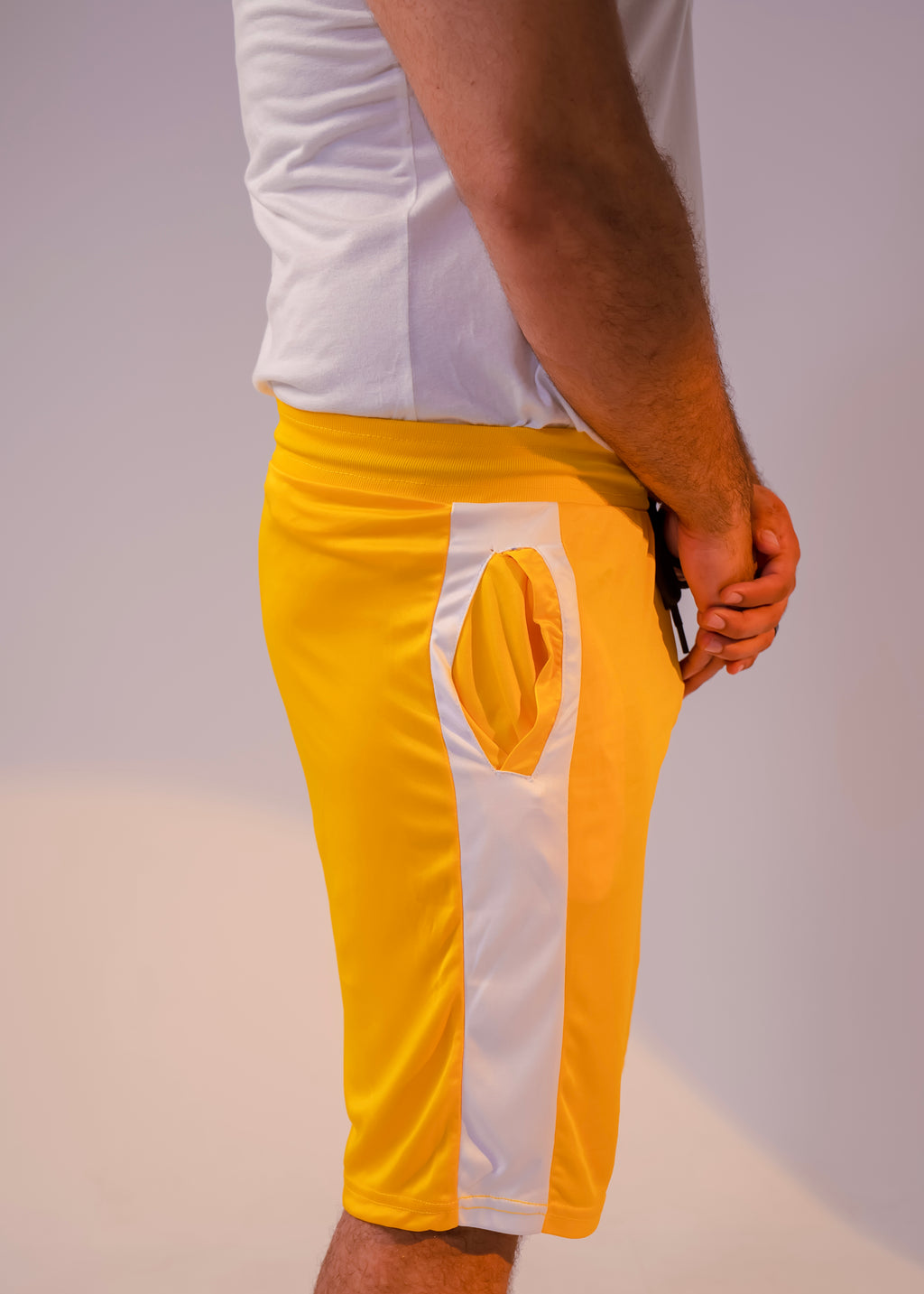 White/Yellow Men Summer Shorts