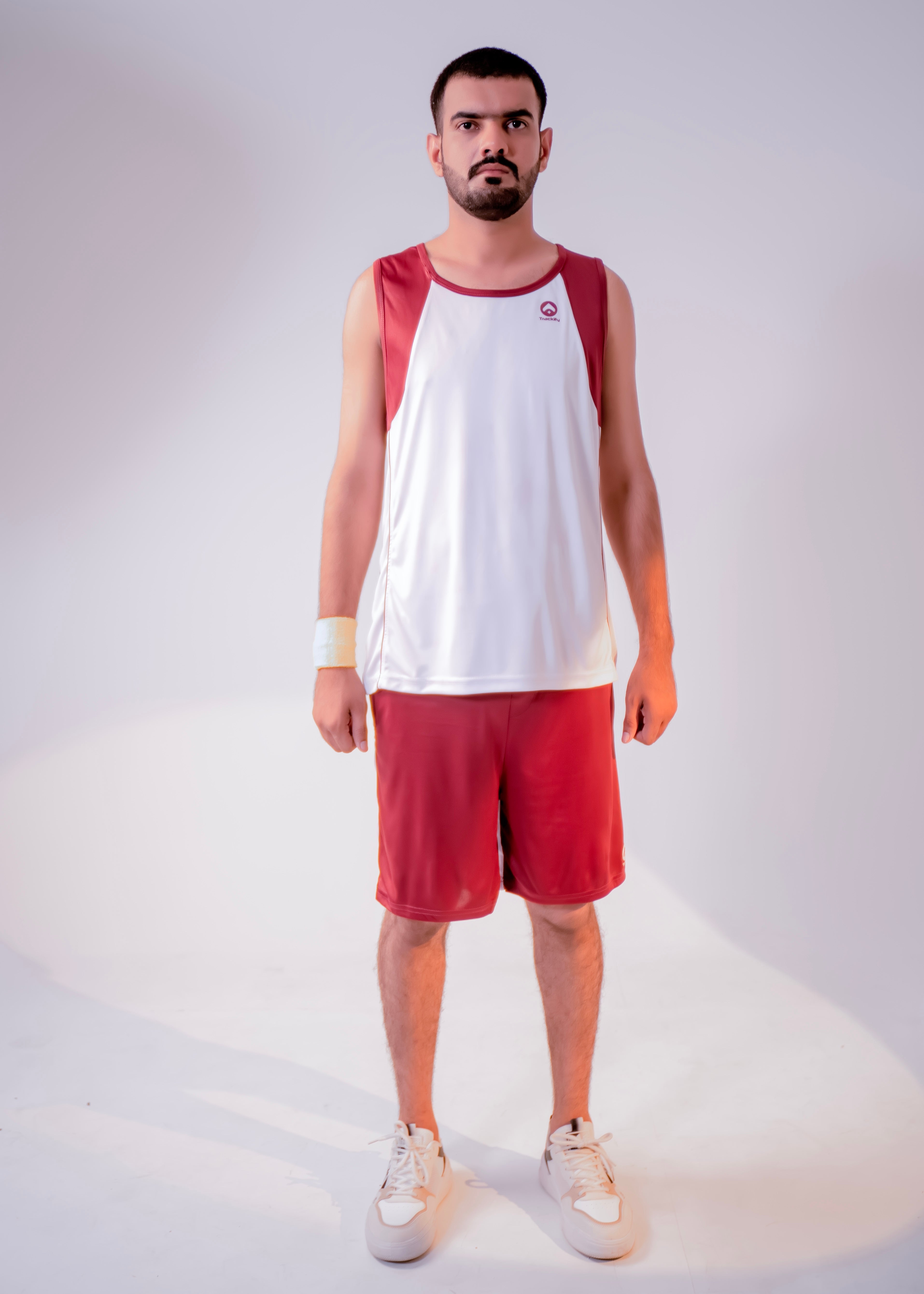 White/Maroon Men Summer Shorts & Tank Top