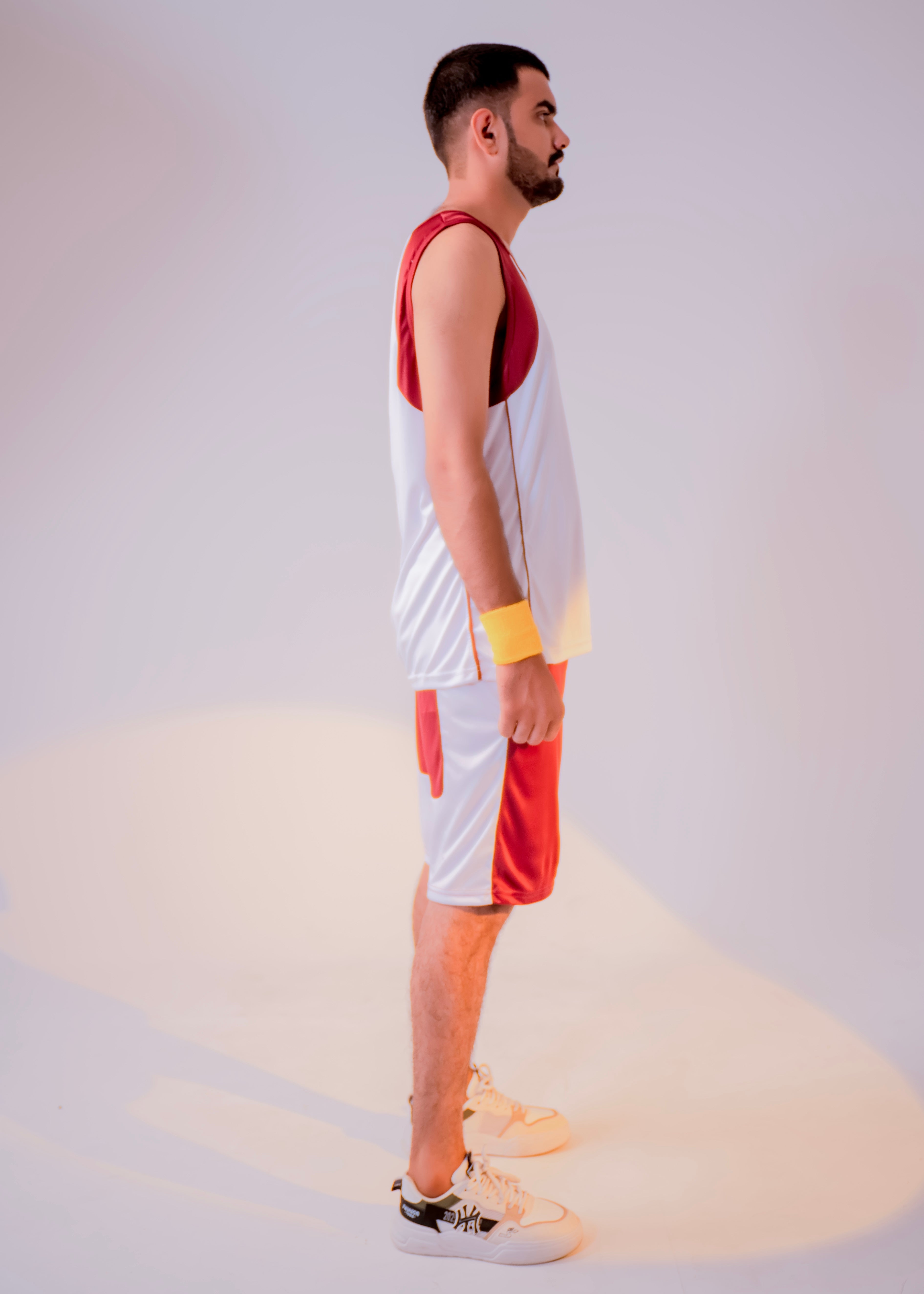 White/Maroon Men Summer Shorts & Tank Top