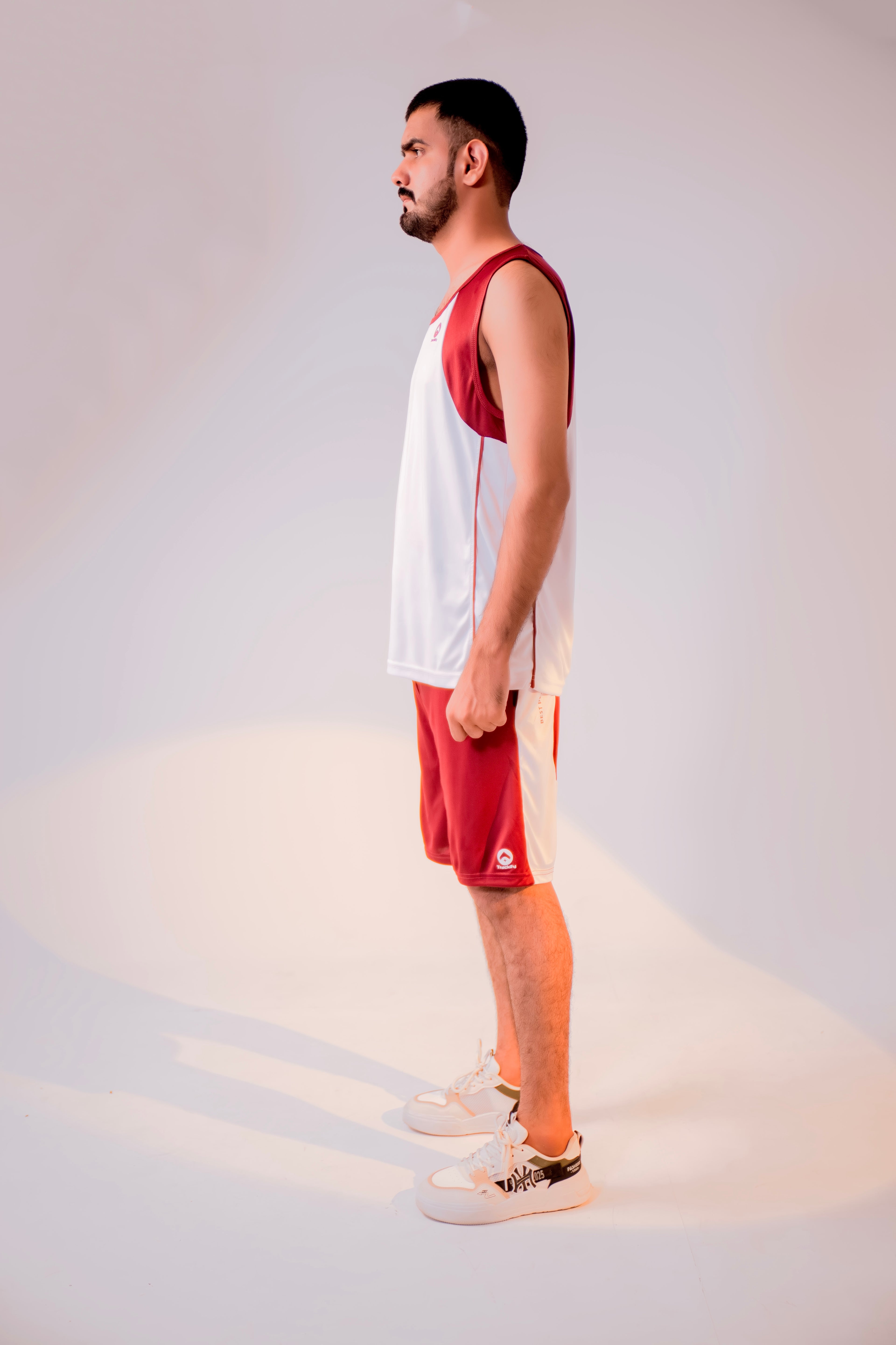 White/Maroon Men Summer Shorts & Tank Top