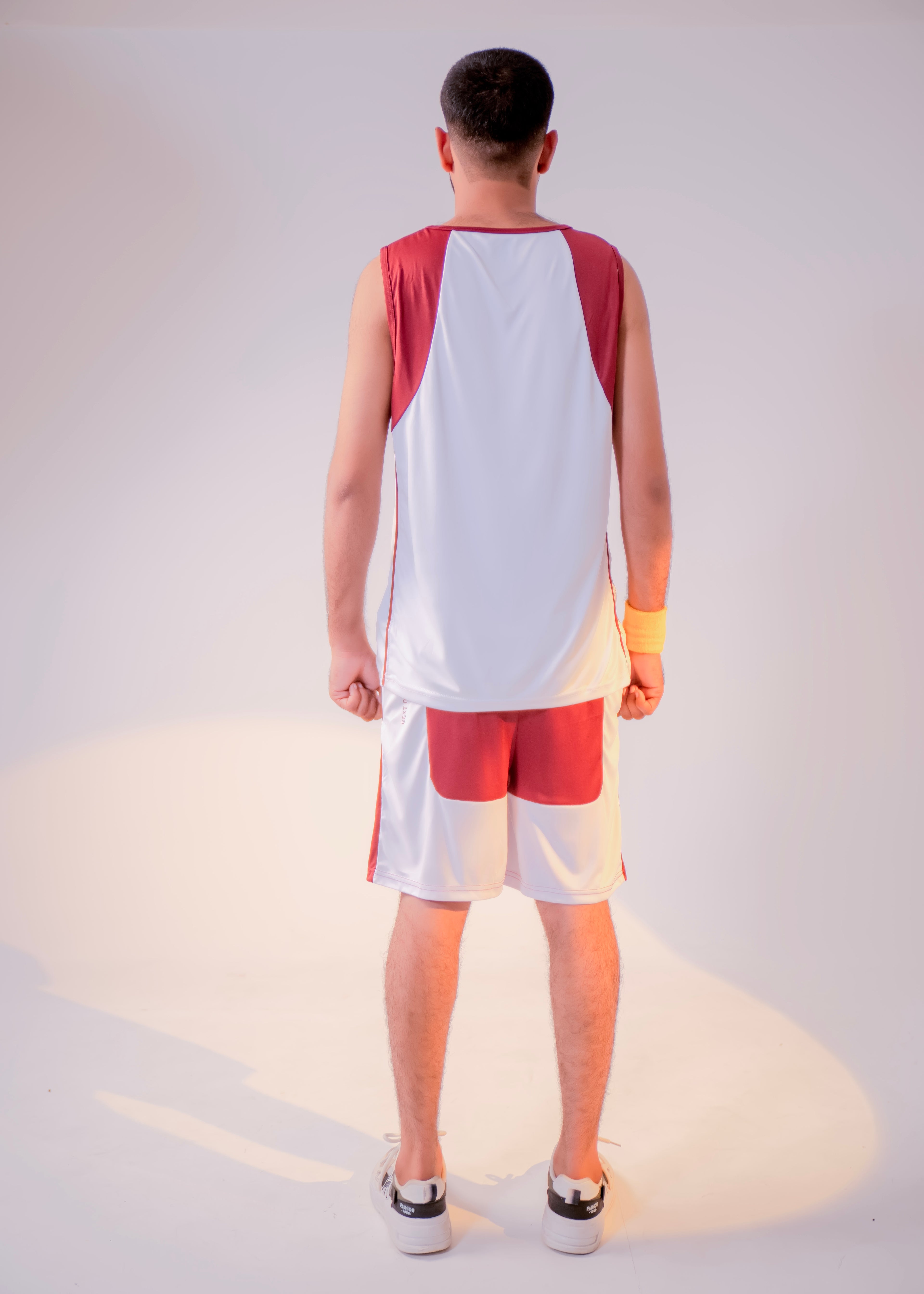 White/Maroon Men Summer Shorts & Tank Top