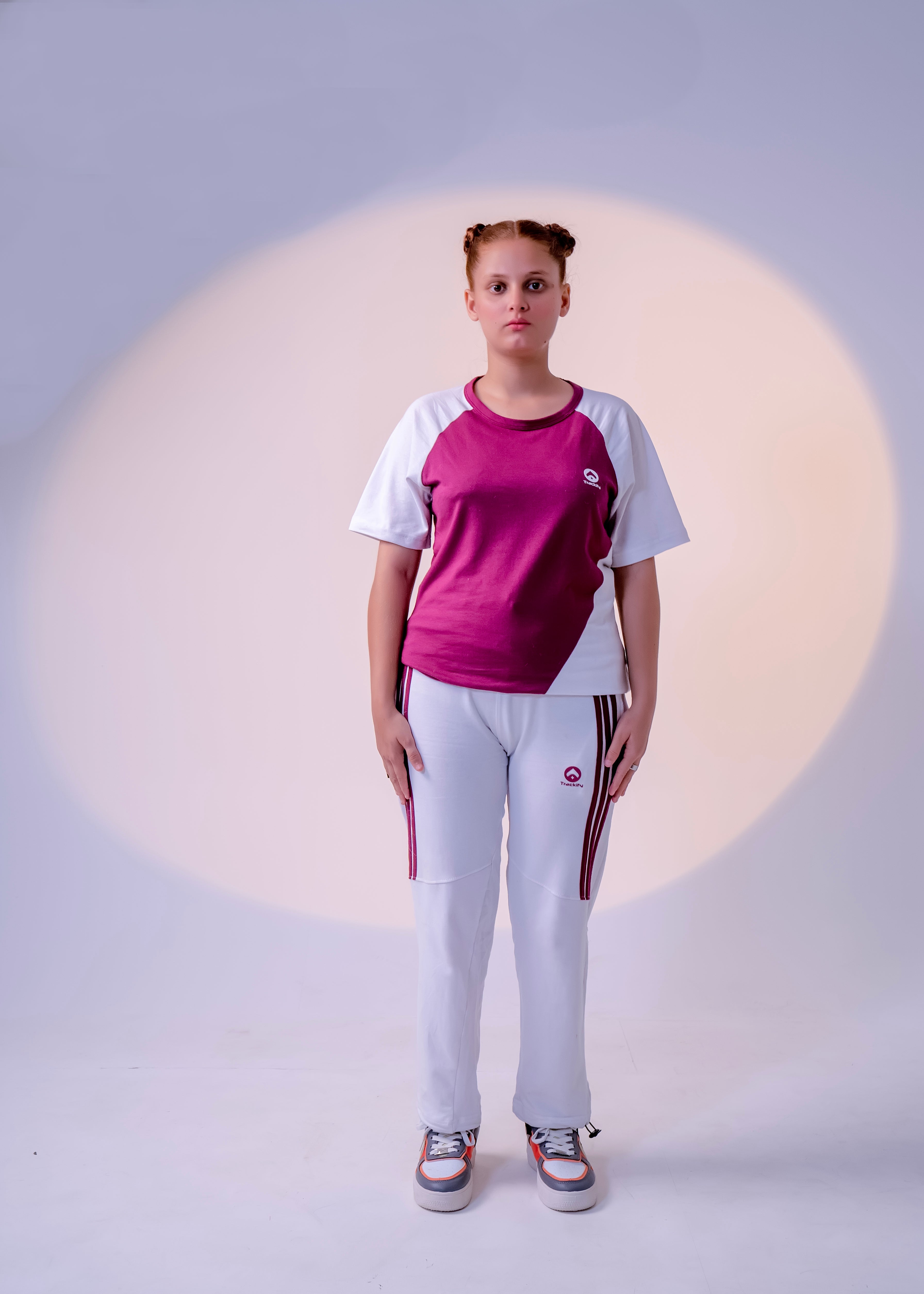 White/Maroon - Cotton Lycra/French Terry - Women Summer Tracksuit
