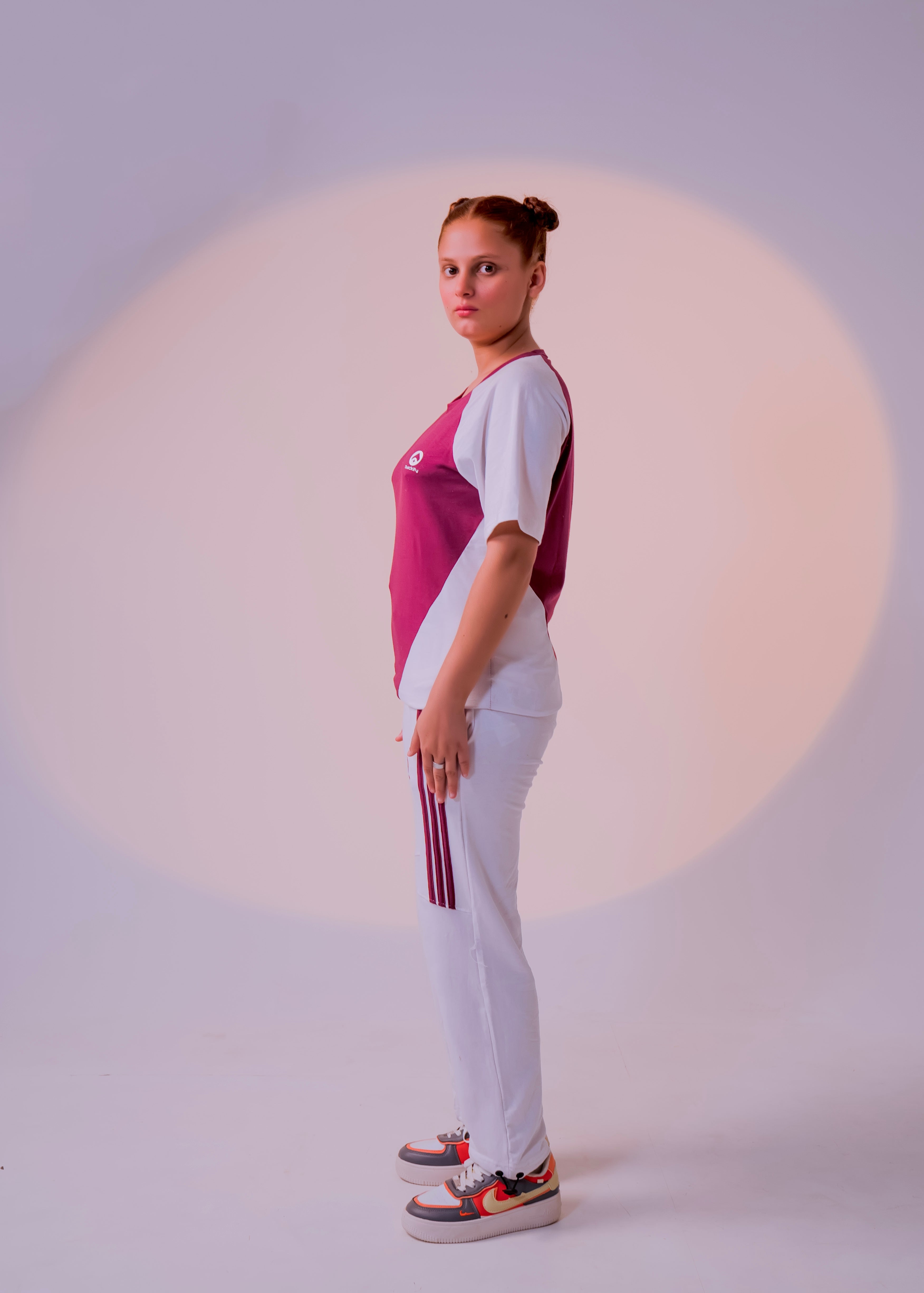 White/Maroon - Cotton Lycra/French Terry - Women Summer Tracksuit