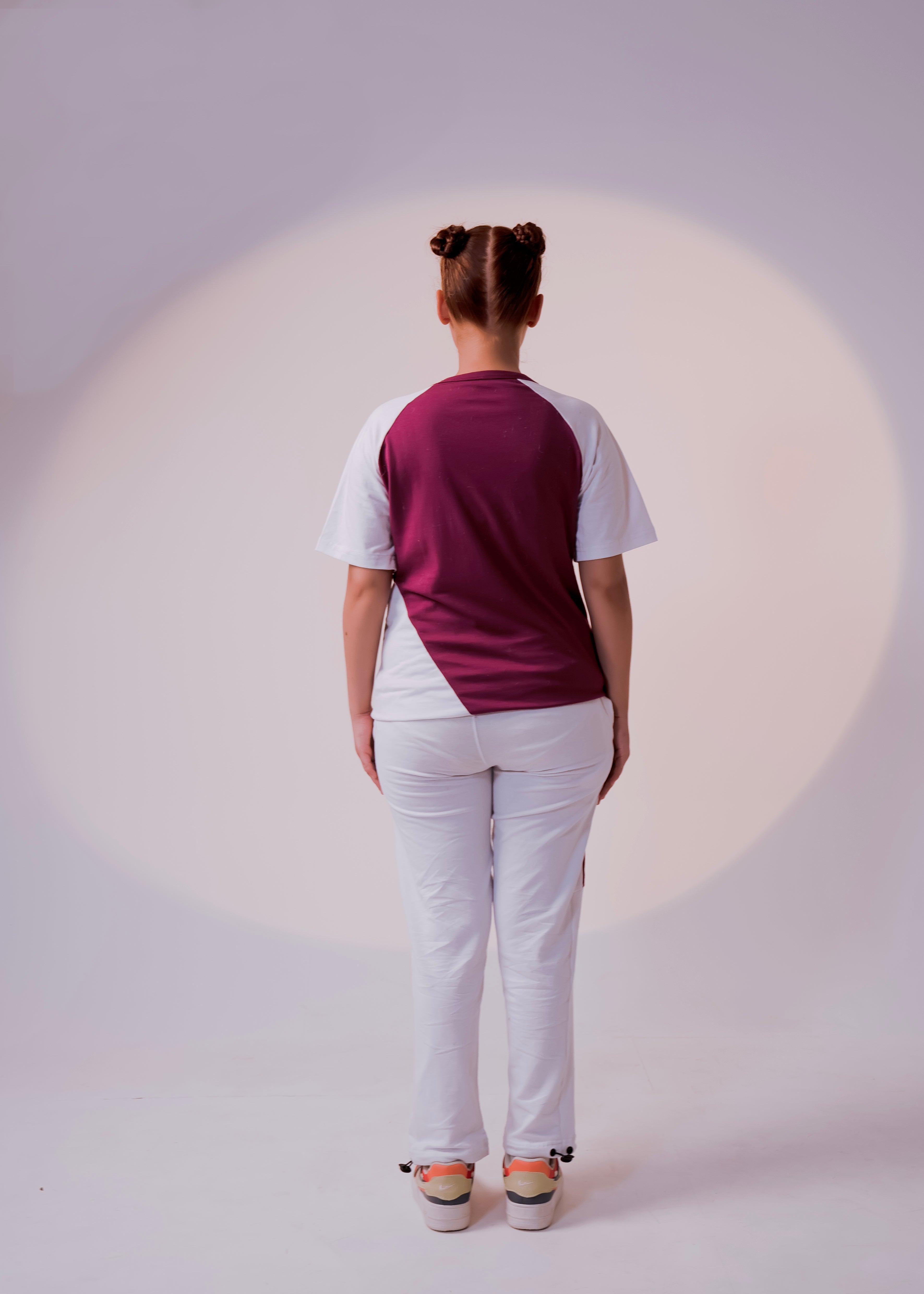 White/Maroon - Cotton Lycra/French Terry - Women Summer Tracksuit