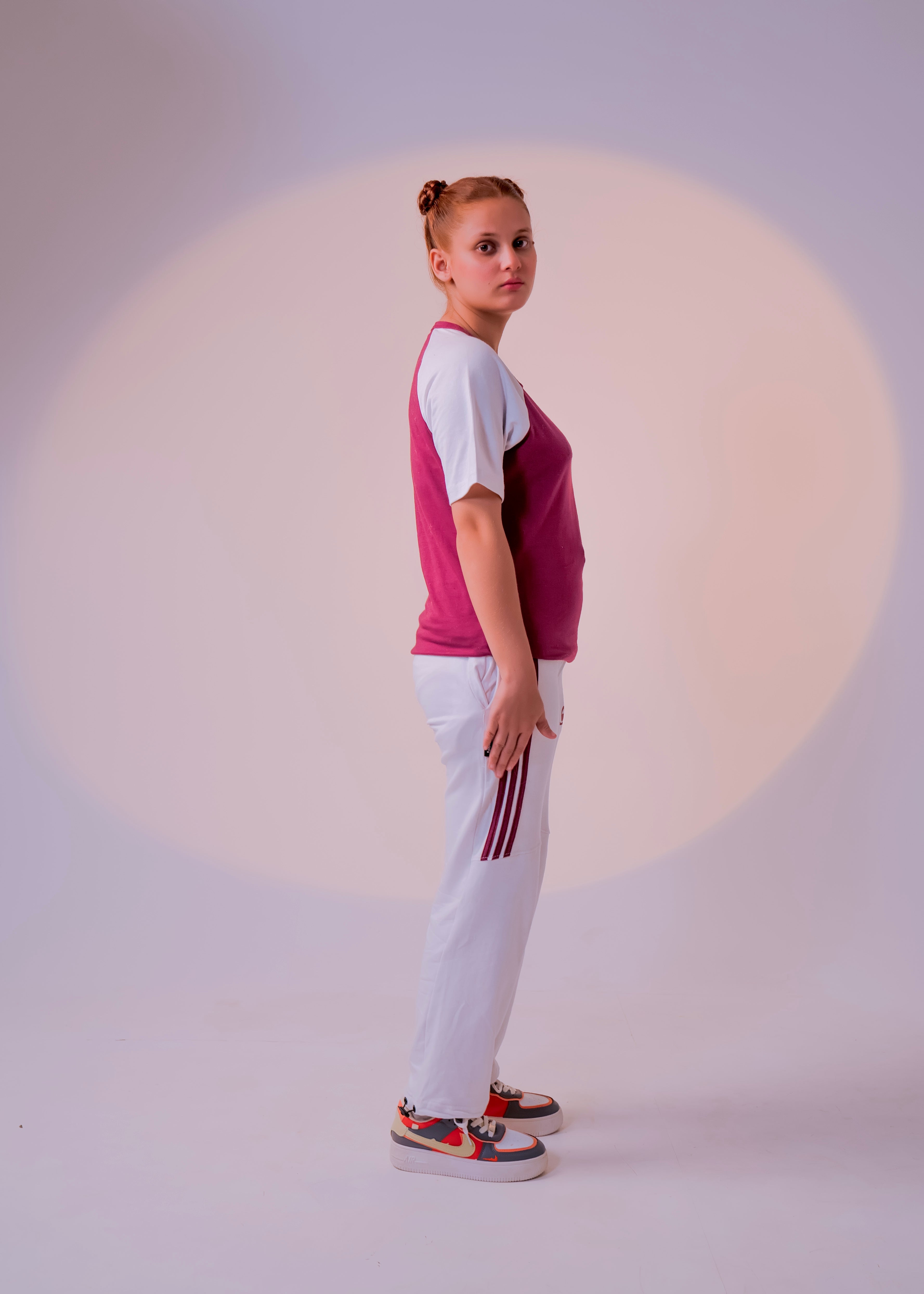 White/Maroon - Cotton Lycra/French Terry - Women Summer Tracksuit